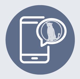 Icon mit Handy und einer Sprechblase mit Panther-Logo
